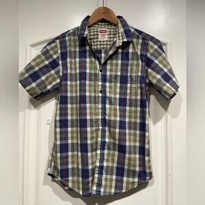 Wrangler Youth Plaid Button-Down Shirt - Blue, Green, Red XL western, flannel